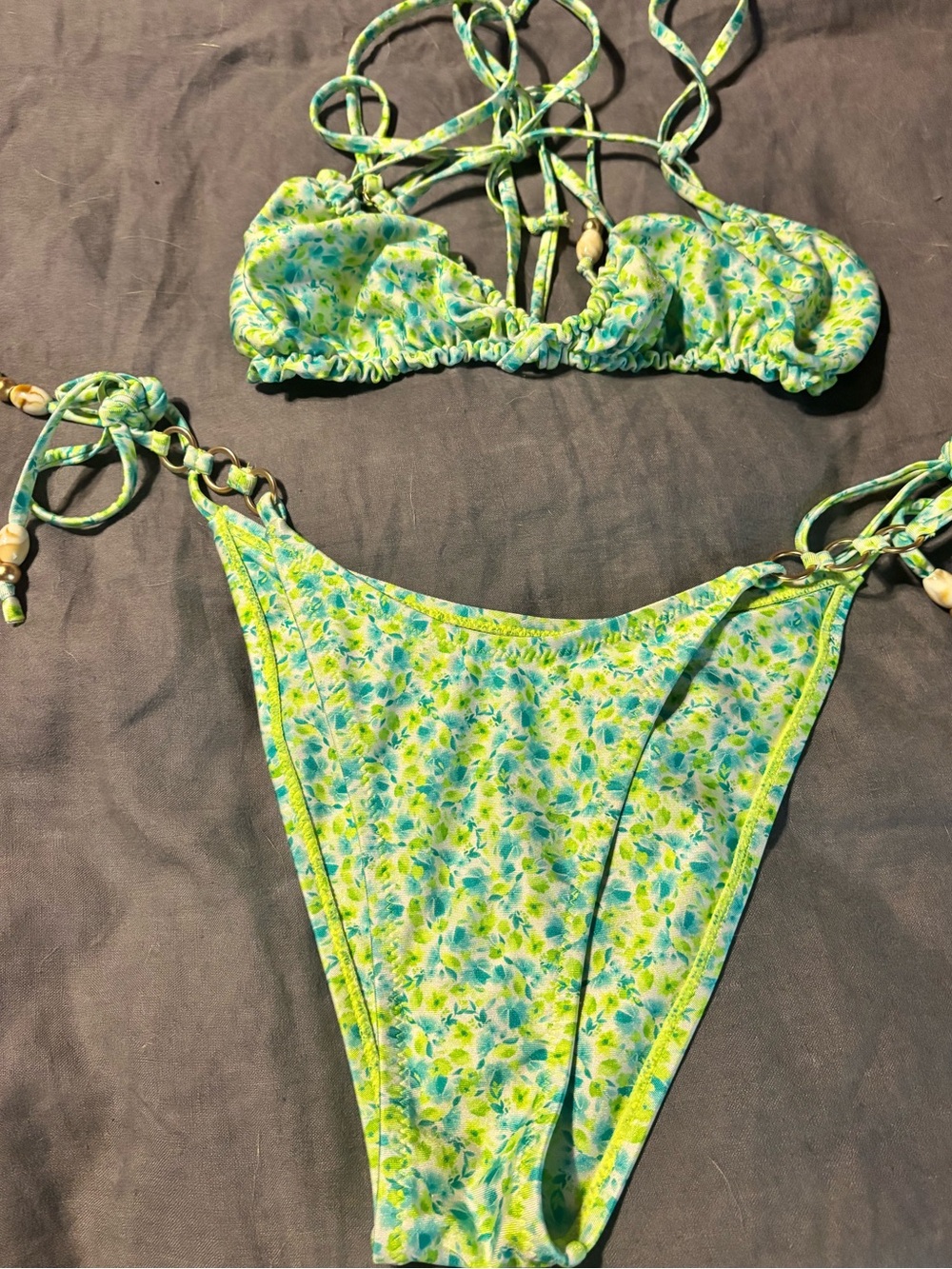 Kulani Kinis Light Blue Yellow Floral Tie-Side Bikini - Picture 6 of 8